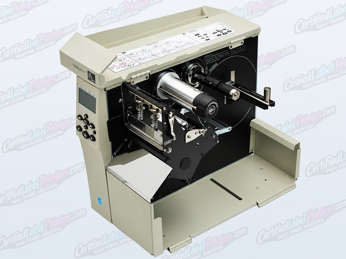 Zebra 105SL Plus industrial label printer - media door open