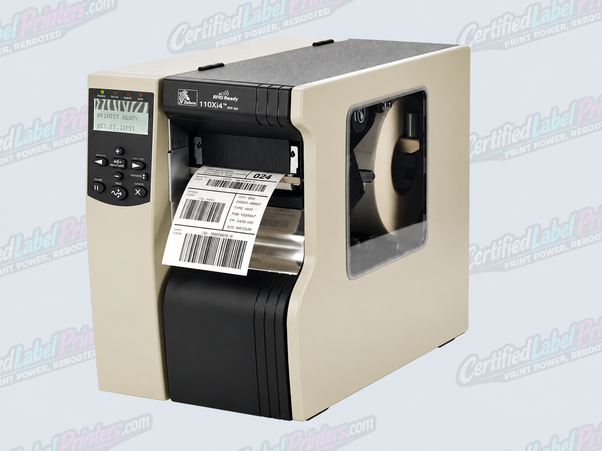 Zebra 110Xi4 industrial label printer - label loaded view