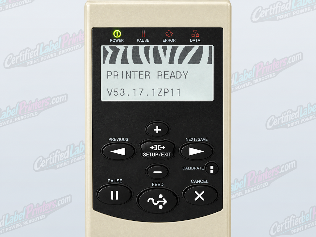 Zebra 110Xi4 industrial label printer - control panel detail