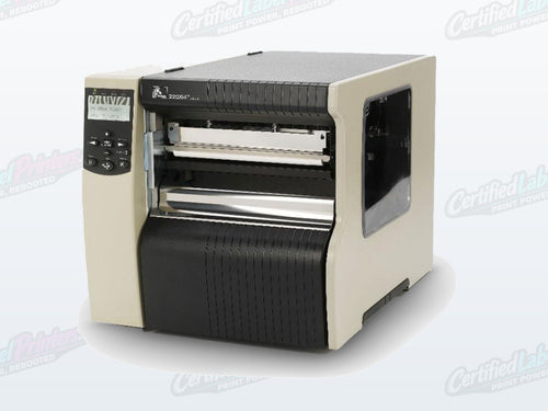 Certified refurbished Zebra 220Xi4 industrial label printer — front left no media view