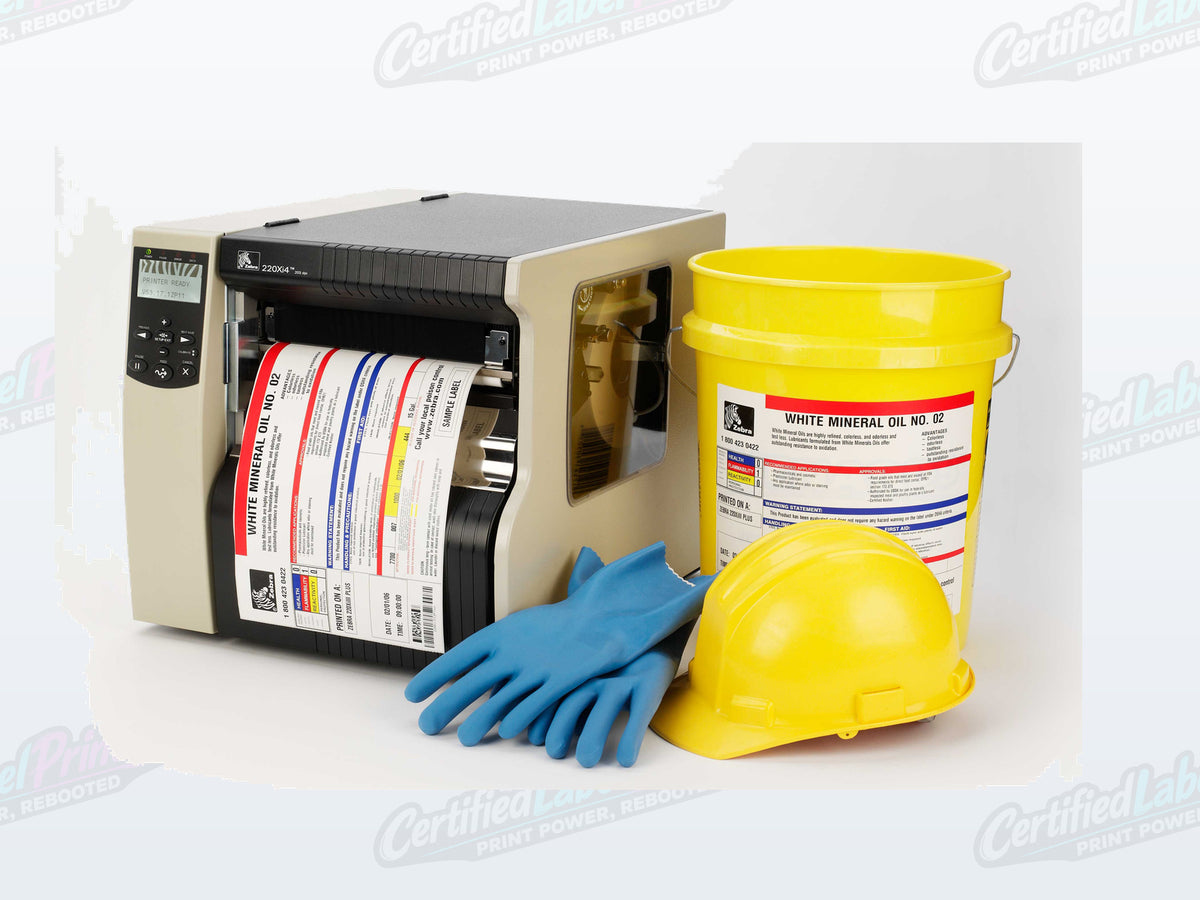 Certified refurbished Zebra 220Xi4 industrial label printer — drum labeling view