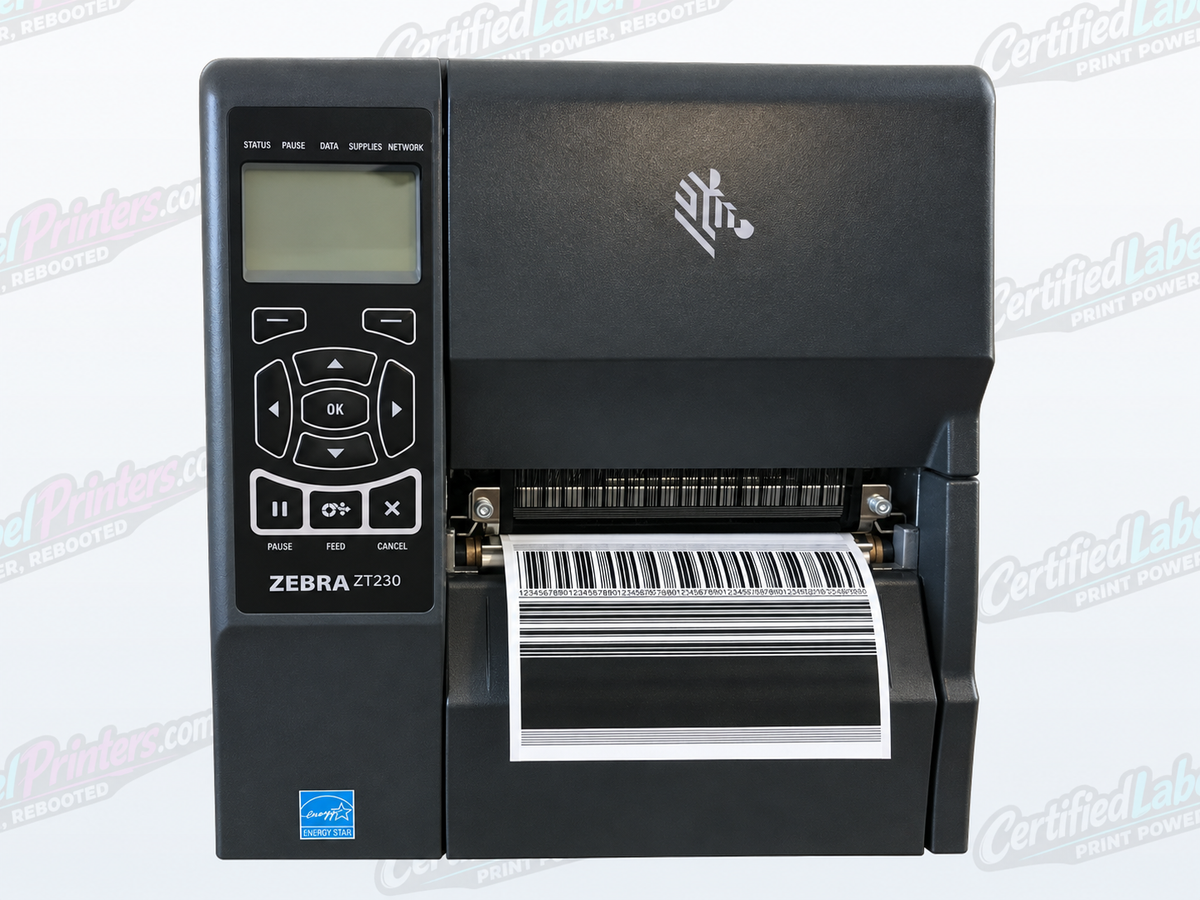 Zebra ZT230 industrial label printer - front view