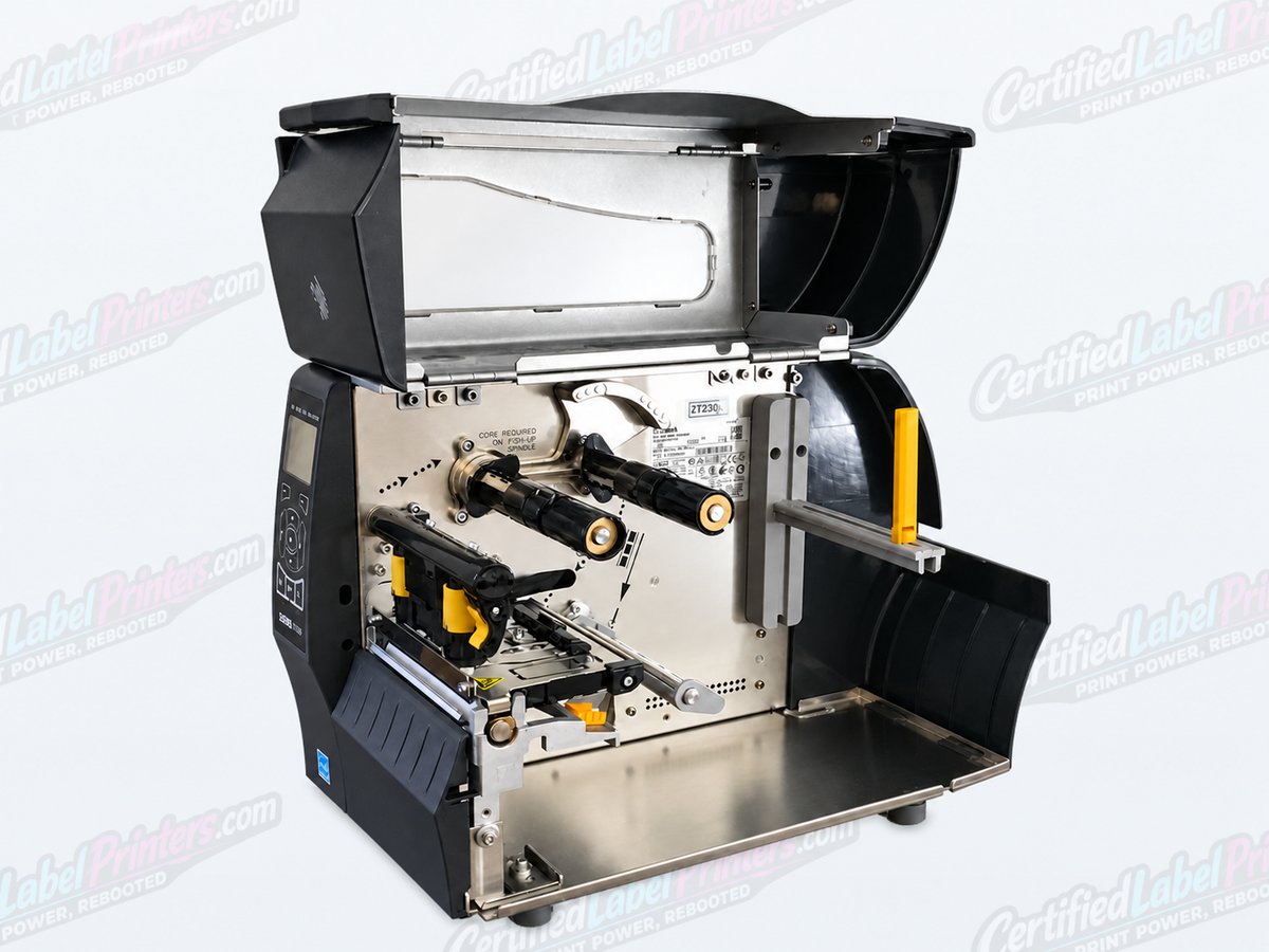 Zebra ZT230 industrial label printer - media door open