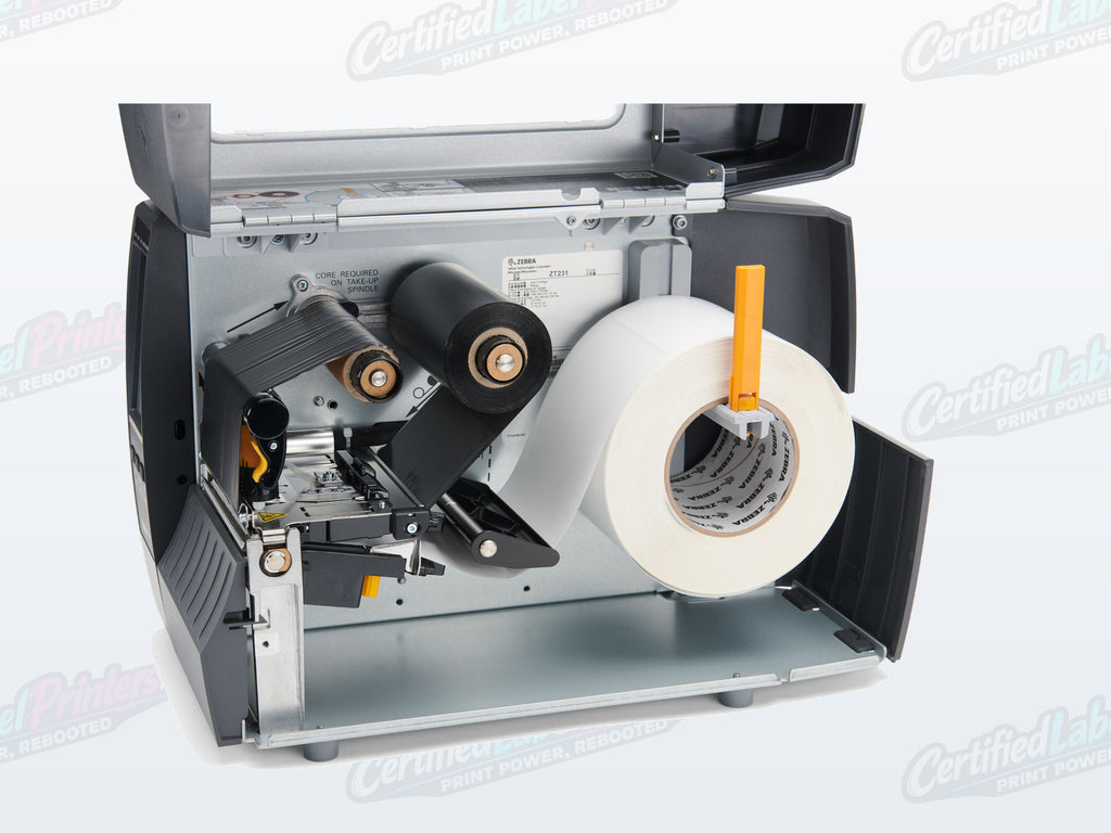 Certified refurbished Zebra ZT231 industrial label printer — open media view