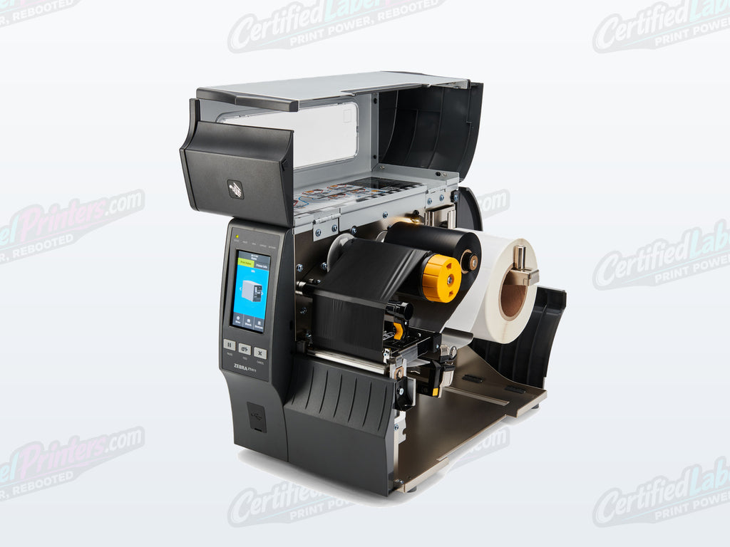 Certified refurbished Zebra ZT420 industrial label printer — open media view