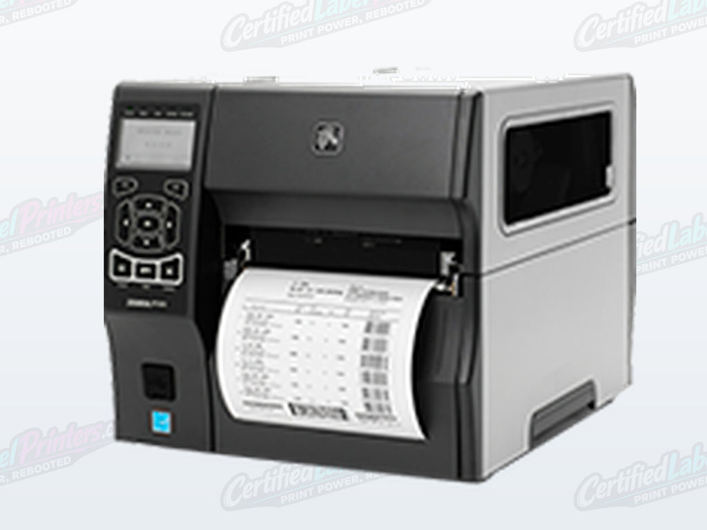 Certified refurbished Zebra ZT420 industrial label printer — front detail view