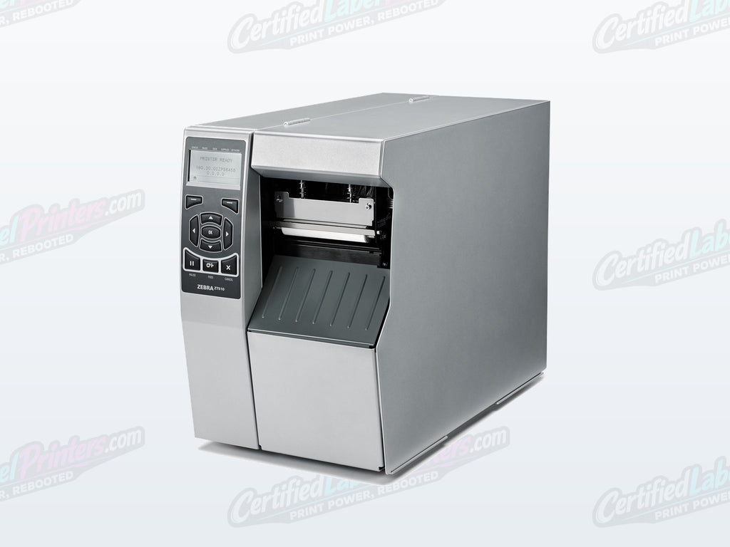 Certified refurbished Zebra ZT510 industrial label printer — front left view