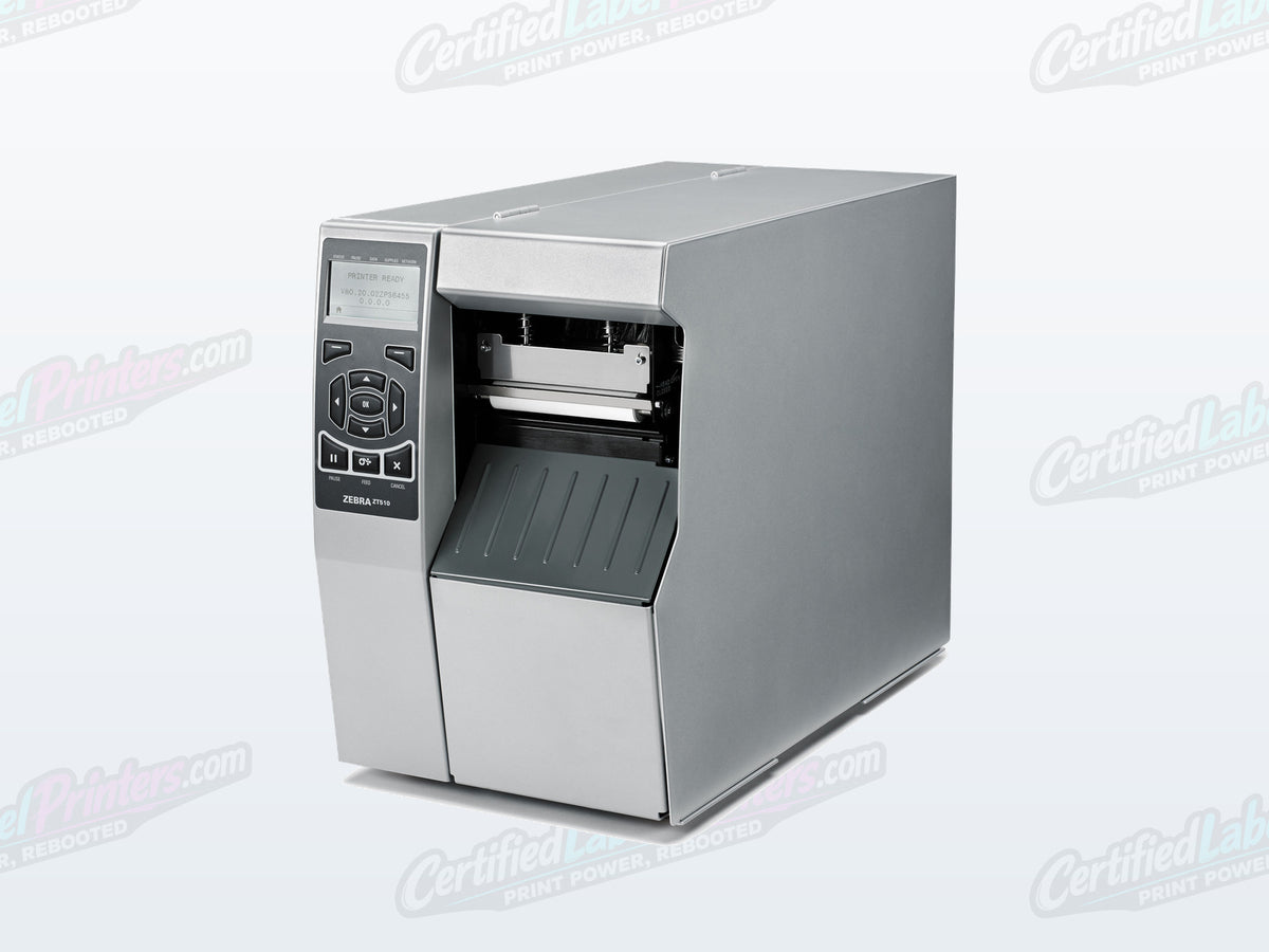 Certified refurbished Zebra ZT510 industrial label printer — front left view